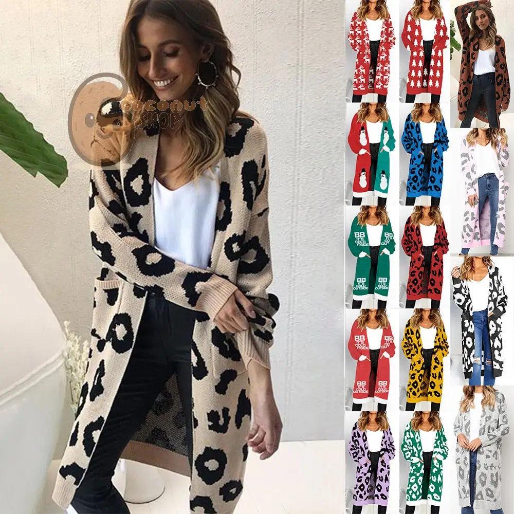 Liva Sexy Leopard Printed Cardigan Sweater Women Autumn Winter Sweater Harajuku Long Sleeve Knitwear Sweater Sueter
