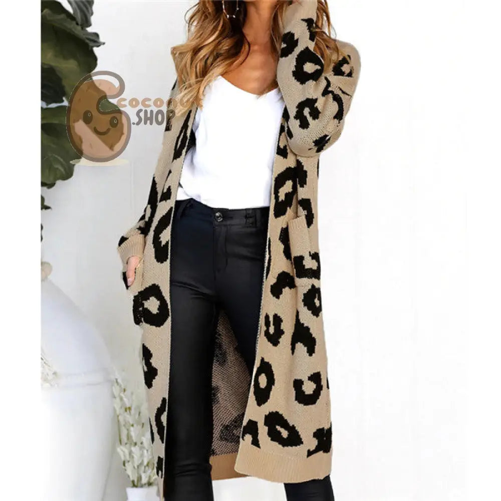 Liva Sexy Leopard Printed Cardigan Sweater Women Autumn Winter Sweater Harajuku Long Sleeve Knitwear Sweater Sueter