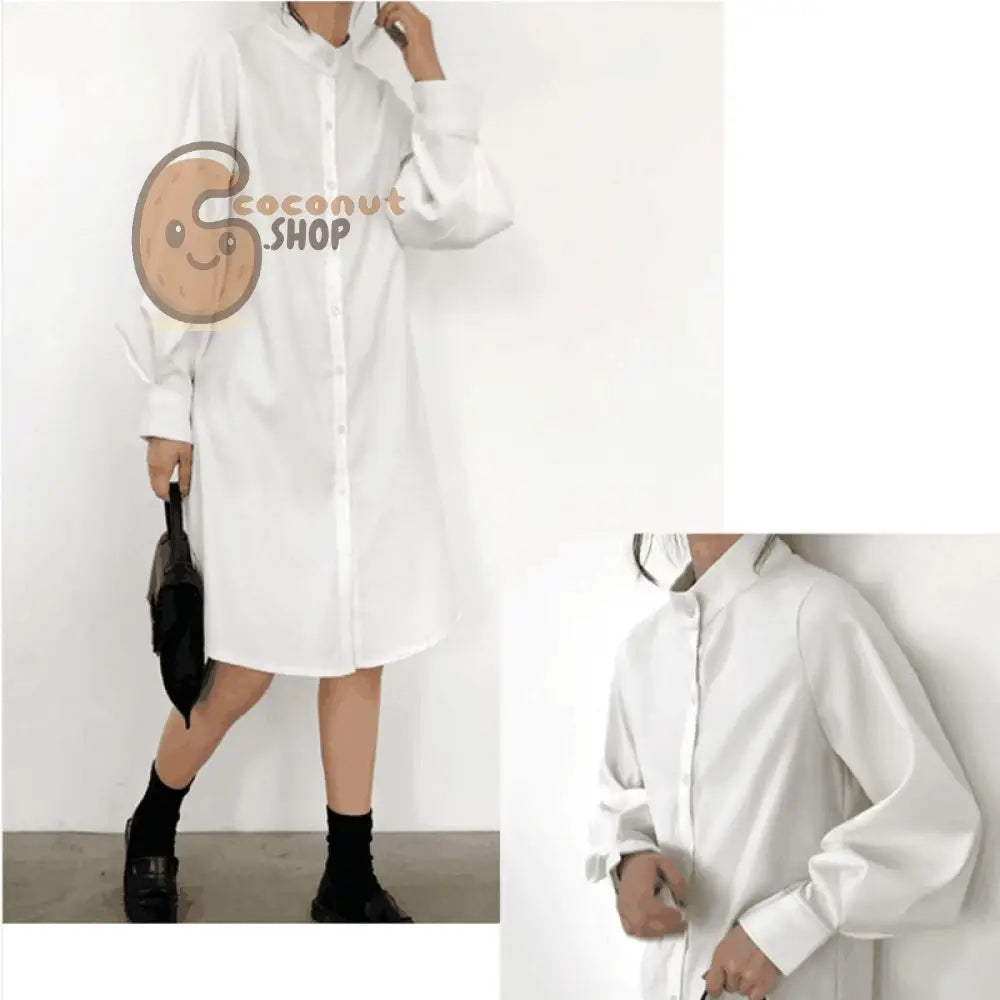 Long Lantern Sleeve Blouse Korean Lazy Oaf Style Women Shirt Spring Autumn Stand Collar Single Breasted Slit Long Shirt