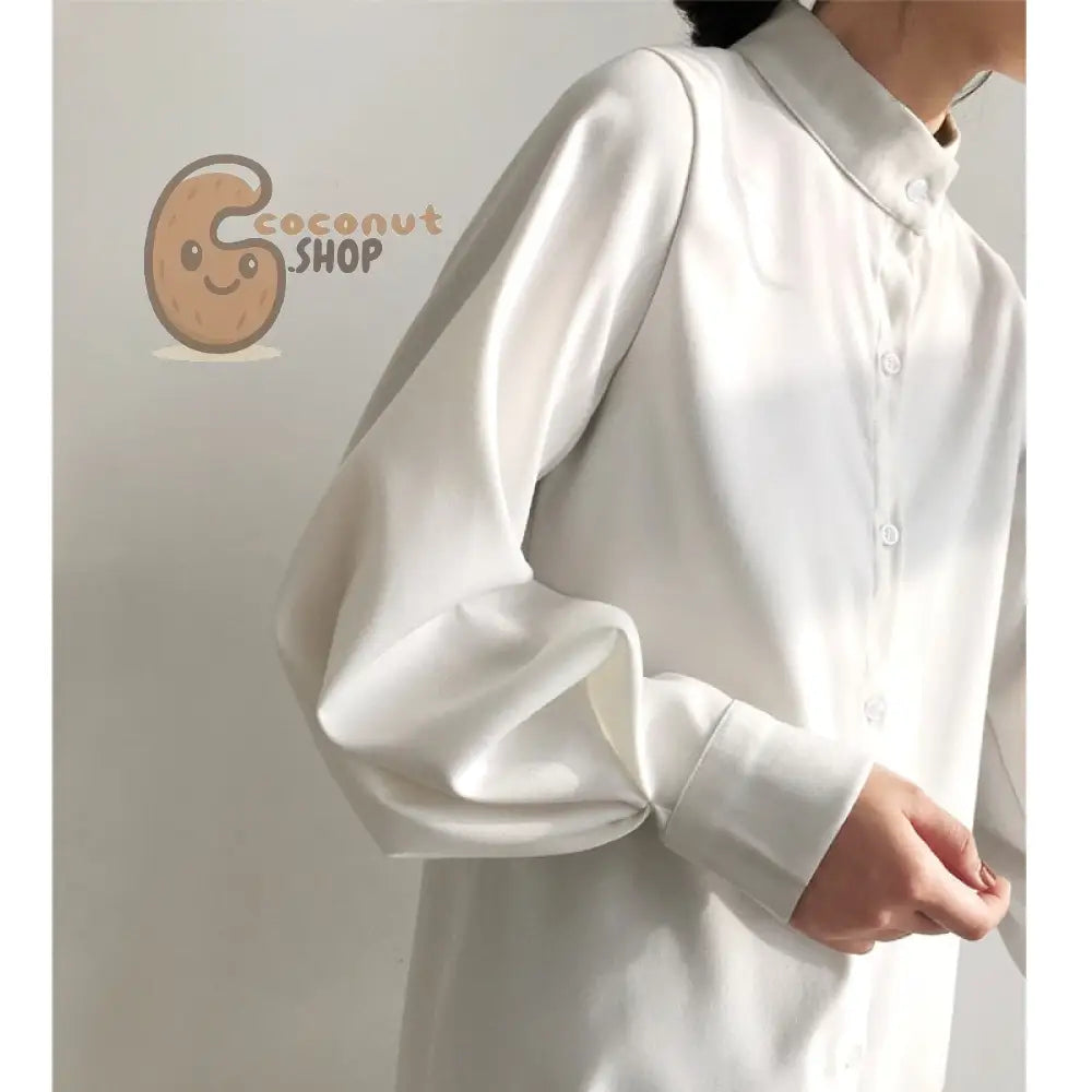 Long Lantern Sleeve Blouse Korean Lazy Oaf Style Women Shirt Spring Autumn Stand Collar Single Breasted Slit Long Shirt