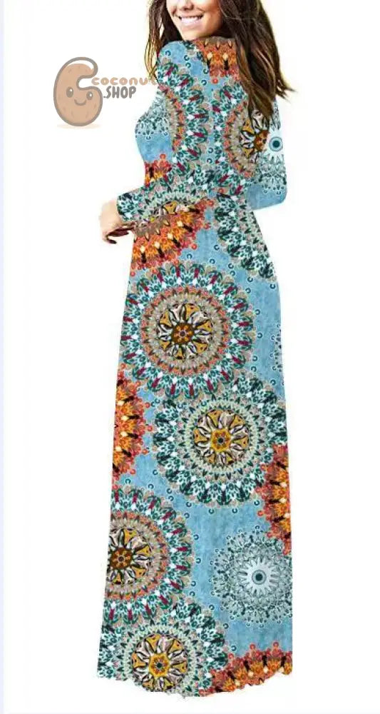 Long Sleeve Pocket Dress Crew Neck Waist Dress Mop Skirt Slim Dress - Sun orchid / S