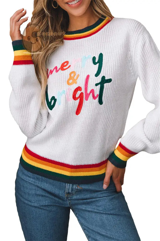 Merry & Bright Colorful Striped Trim Sweater