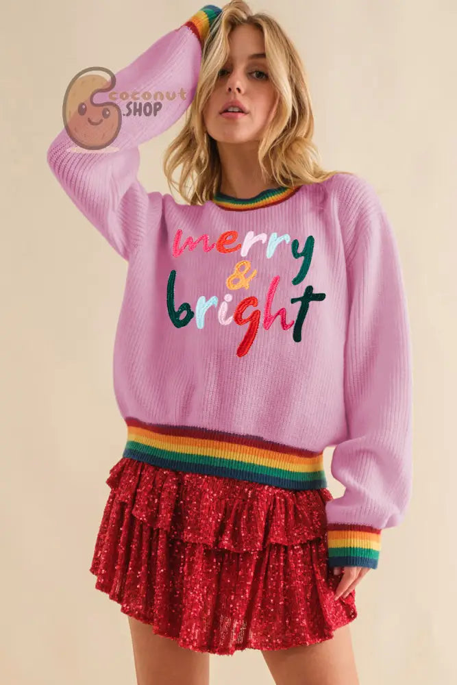 Merry & Bright Colorful Striped Trim Sweater