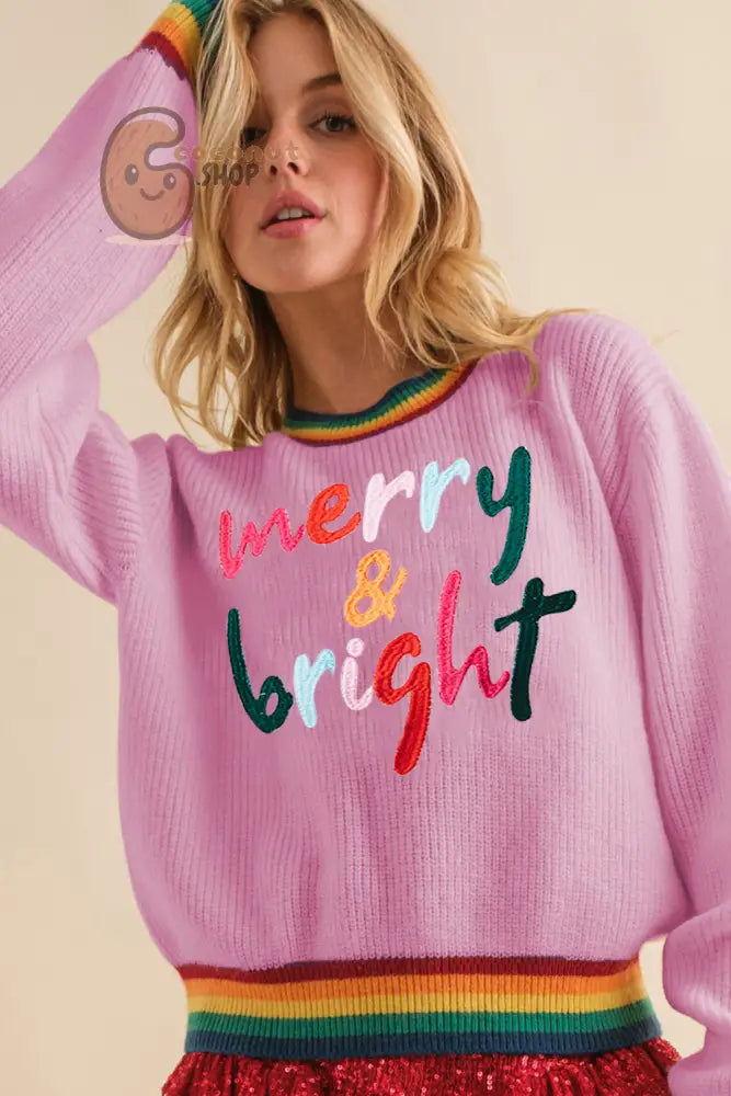 Merry & Bright Colorful Striped Trim Sweater