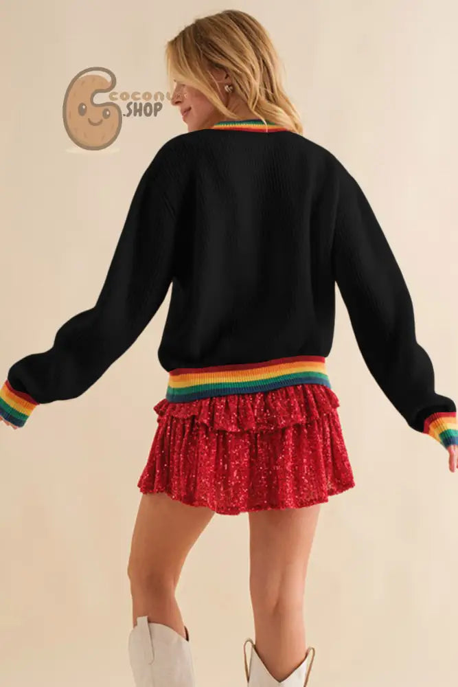 Merry & Bright Colorful Striped Trim Sweater