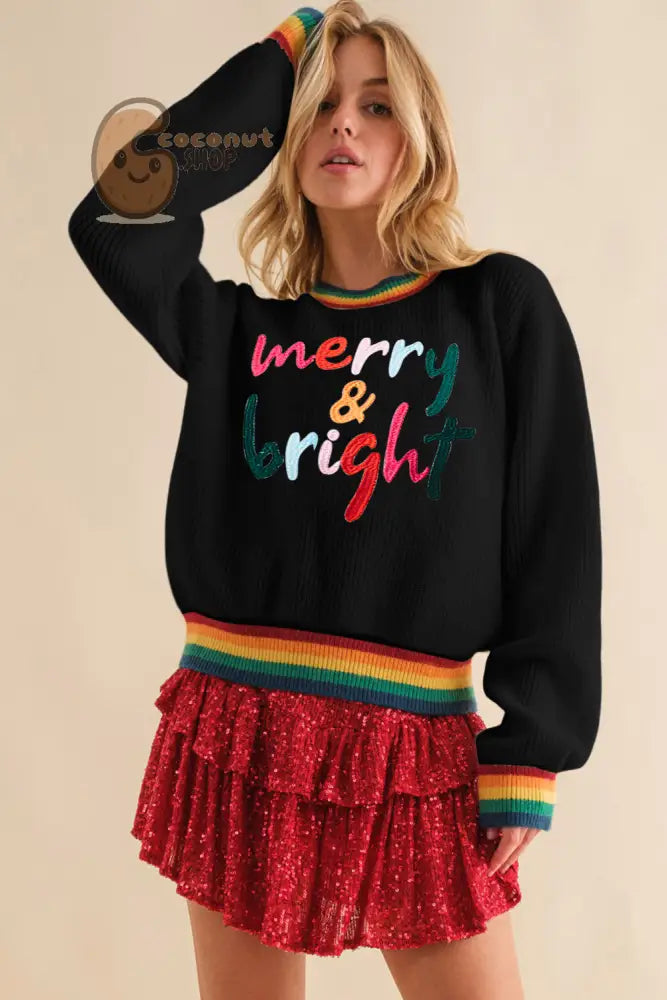 Merry & Bright Colorful Striped Trim Sweater