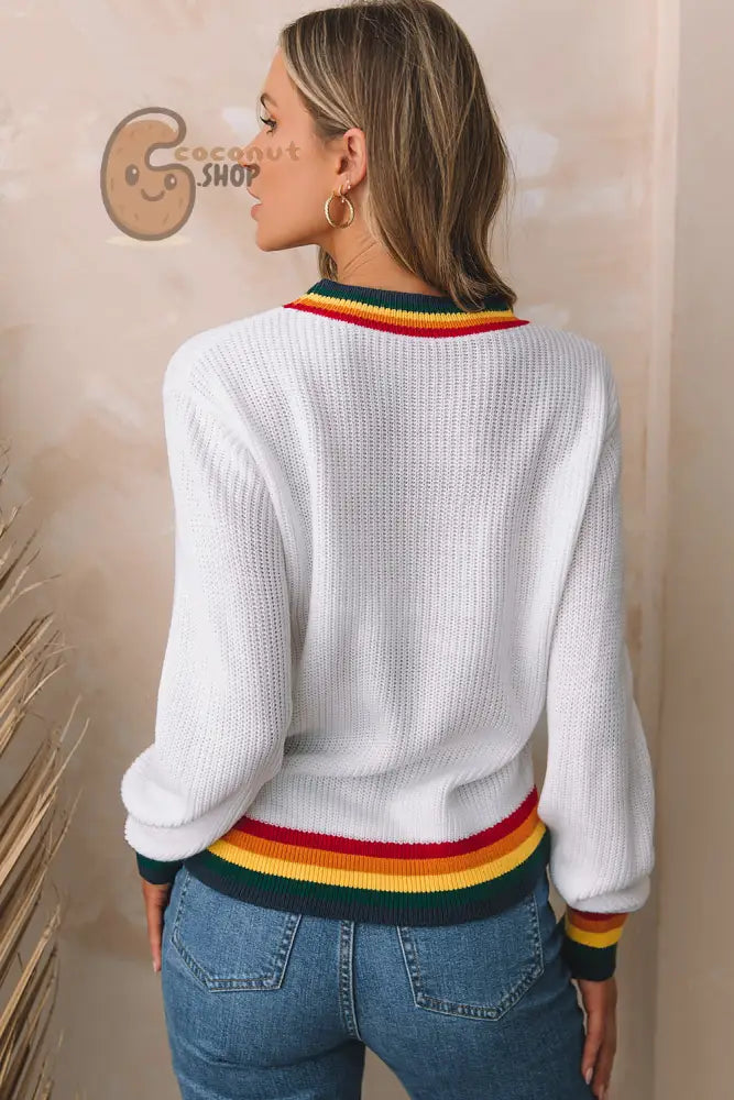 Merry & Bright Colorful Striped Trim Sweater