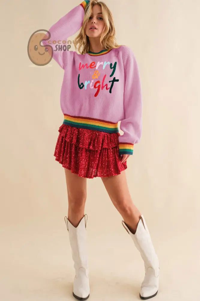 Merry & Bright Colorful Striped Trim Sweater