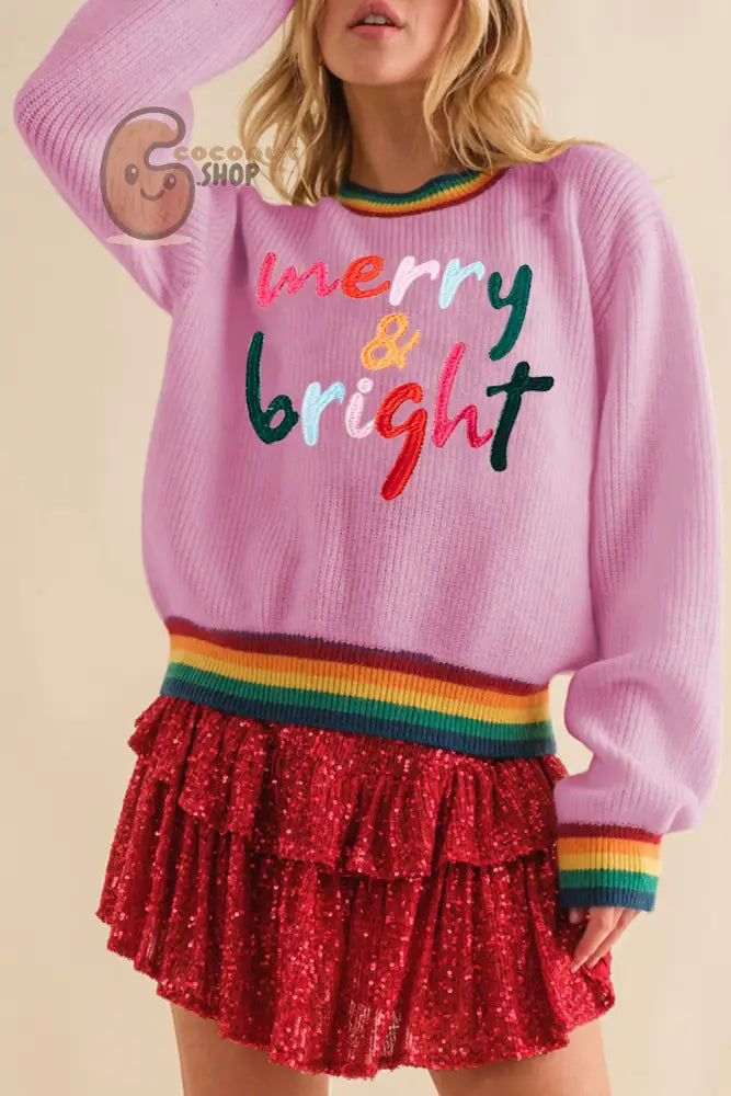 Merry & Bright Colorful Striped Trim Sweater