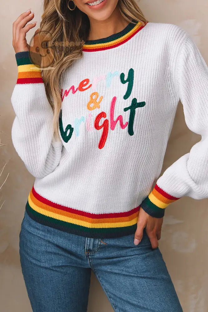 Merry & Bright Colorful Striped Trim Sweater