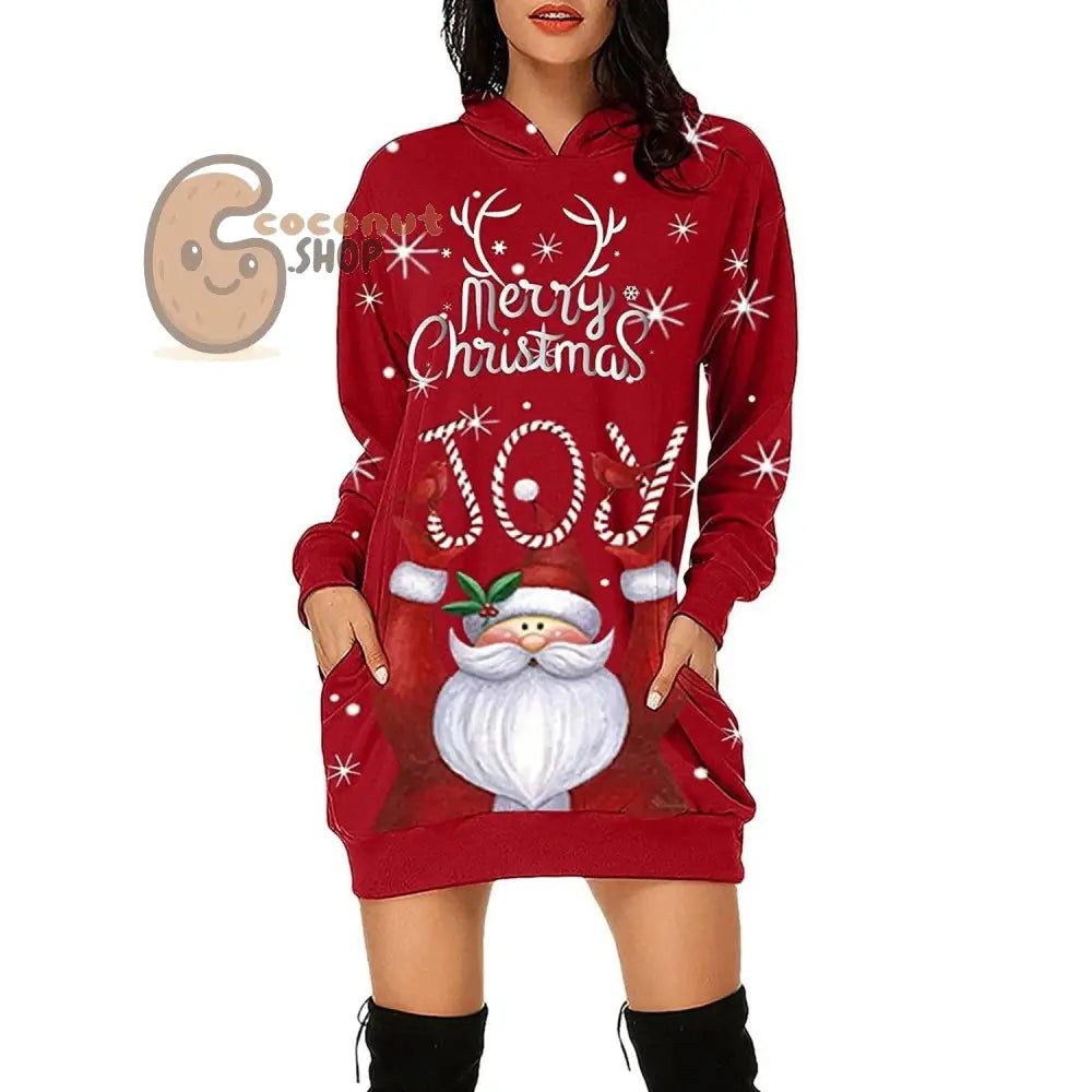 Merry Christmas Reindeer Hoodie Dress