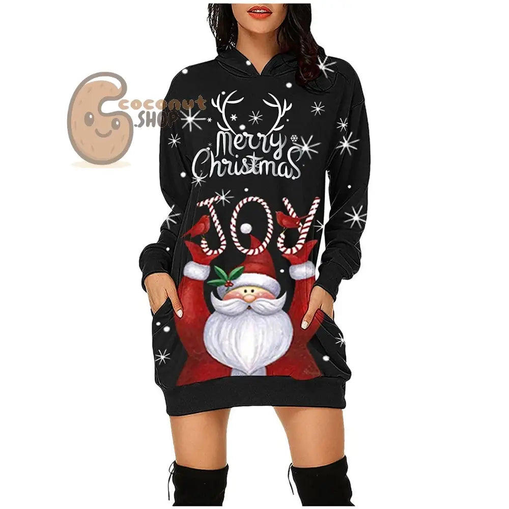 Merry Christmas Reindeer Hoodie Dress
