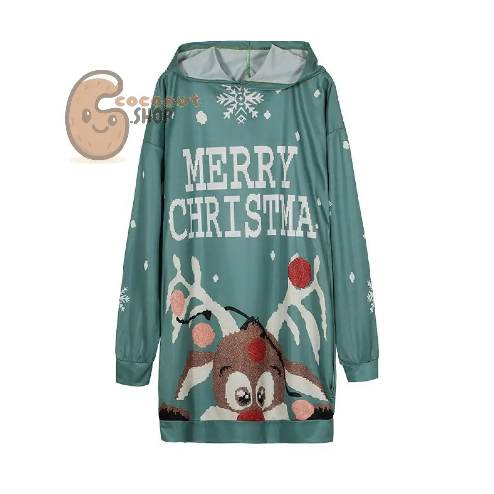 Merry Christmas Reindeer Hoodie Dress