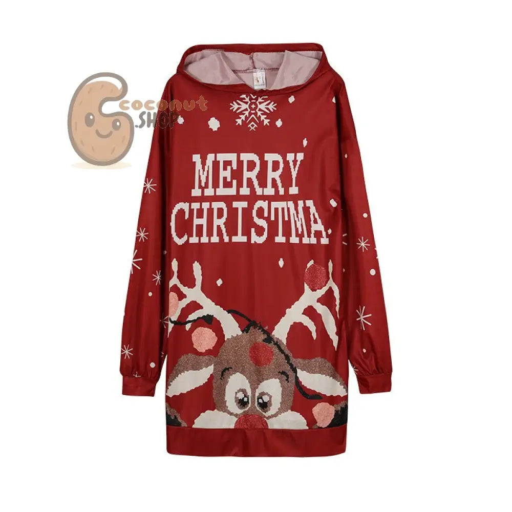 Merry Christmas Reindeer Hoodie Dress