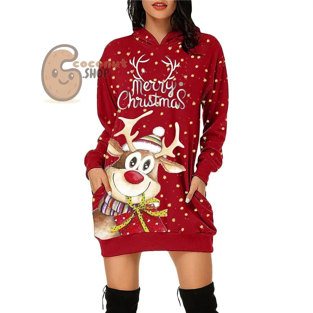 Merry Christmas Reindeer Hoodie Dress