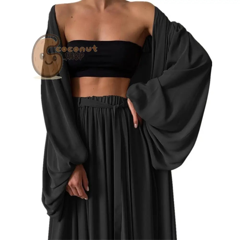 Minimalist 3-Piece Women’s Casual Set - black / S