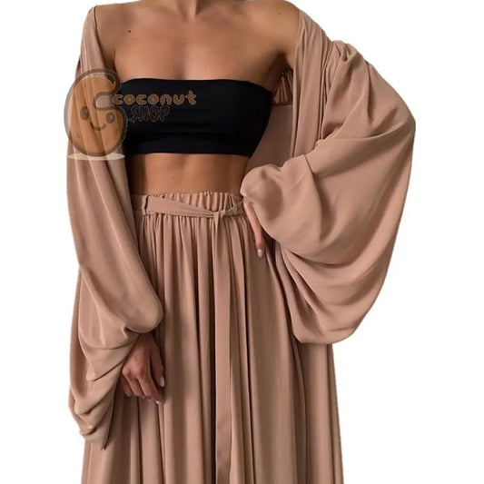 Minimalist 3-Piece Women’s Casual Set - coffee / S