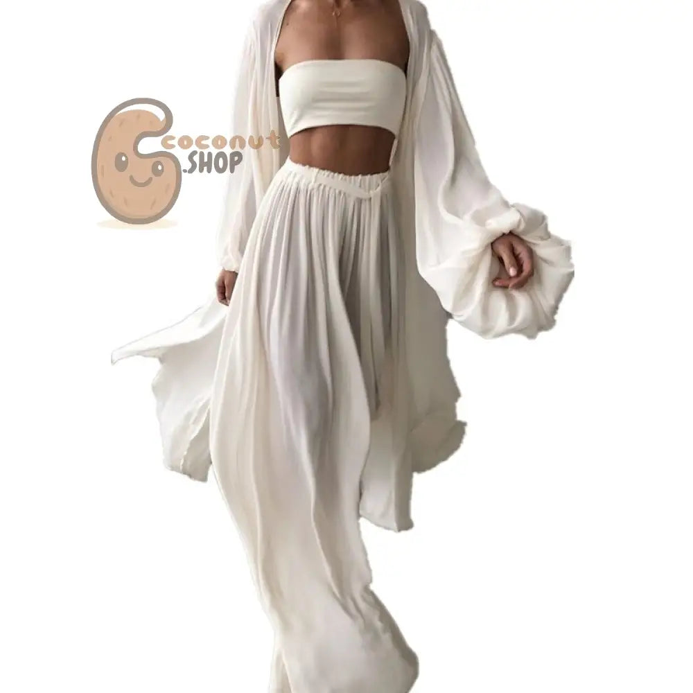 Minimalist 3-Piece Women’s Casual Set - white / S