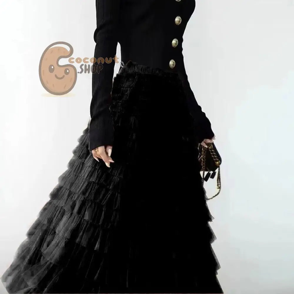 Multi-Layered Long Princess Skirt - Black / One size fits all small