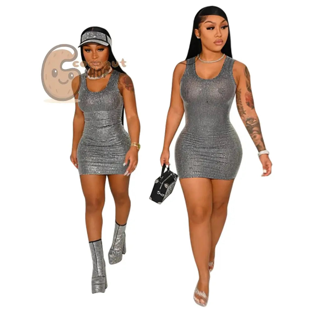 New Sexy U-Neck Solid Color Tight-Fitting Sling Pencil Dress - S