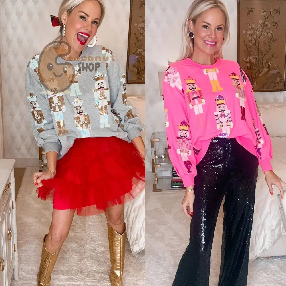 Nutcracker Sparkle Long Sleeve Loose Sweatshirt