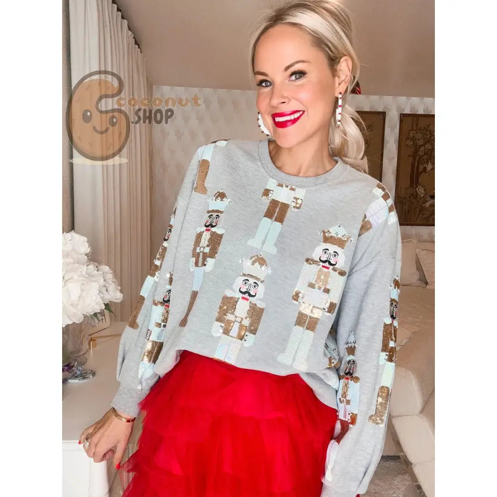 Nutcracker Sparkle Long Sleeve Loose Sweatshirt