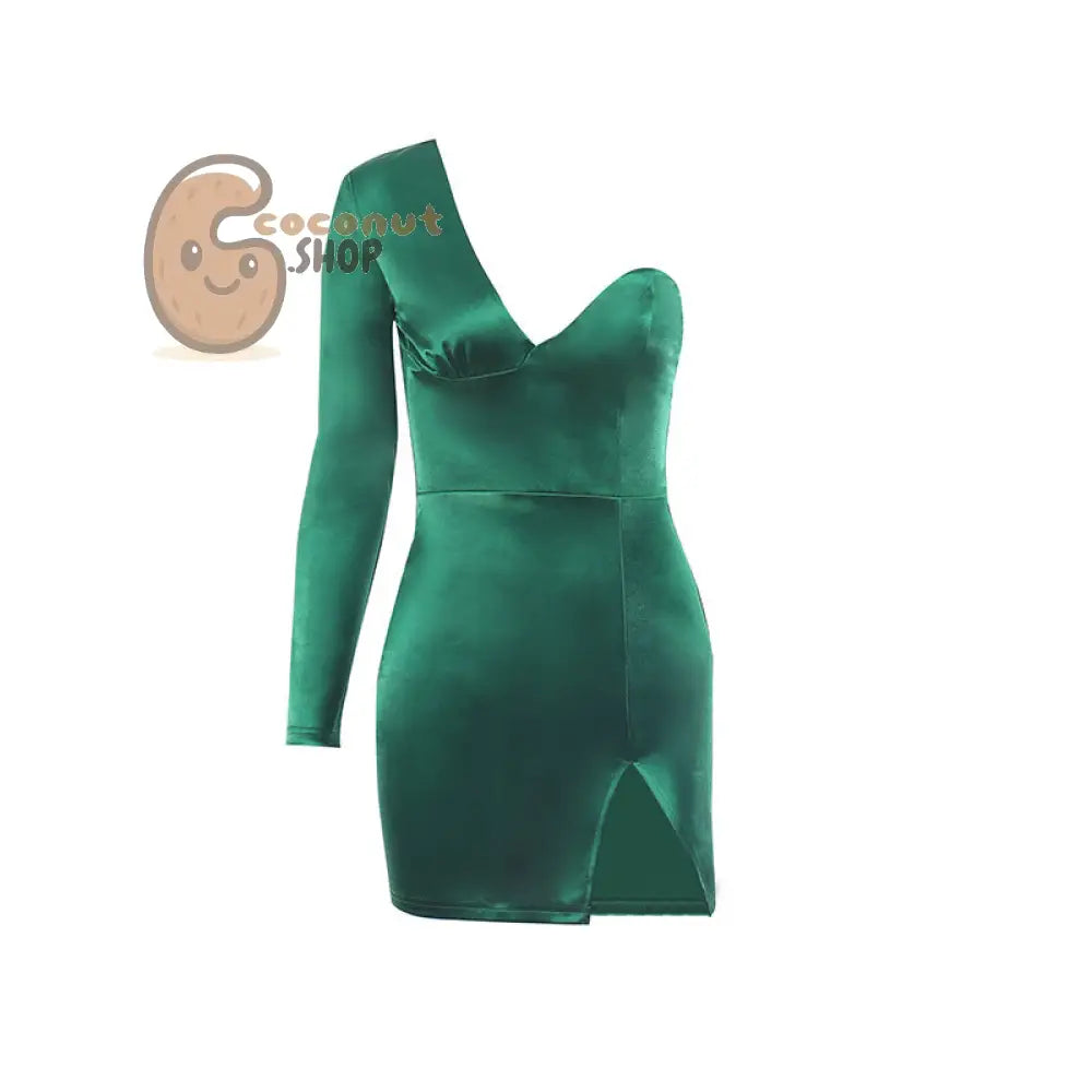 One Shoulder V-Neck Tight Dress New Sexy Temperament Slim Slit Skirt