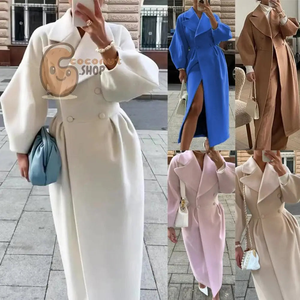 Palace Style Lantern Sleeve Large Lapel Woolen Long Coat