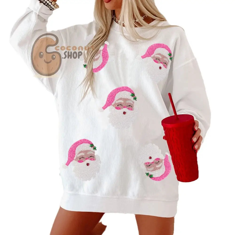 Pink Santa Faces Christmas Long Sleeve