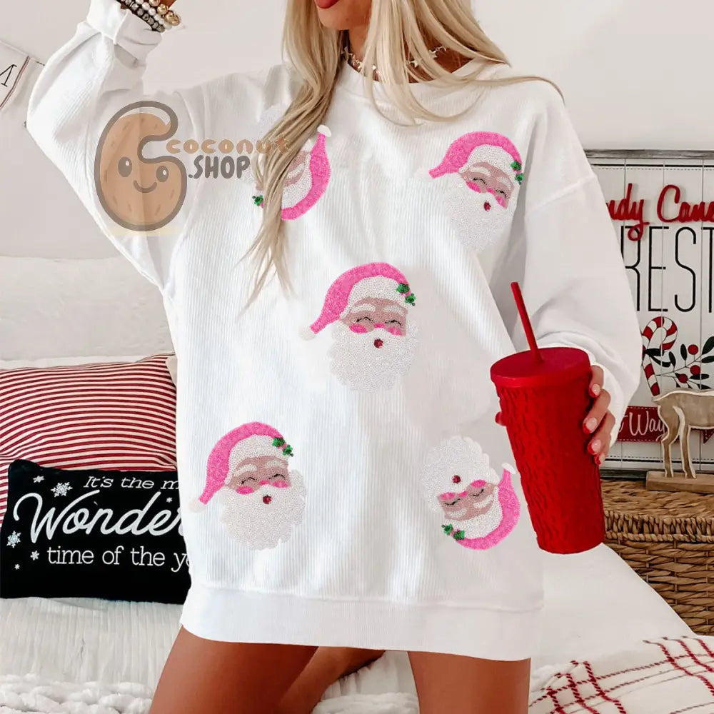 Pink Santa Faces Christmas Long Sleeve