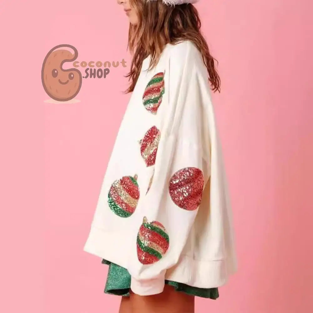 Pink Sequin Christmas Ornament Sweatshirt