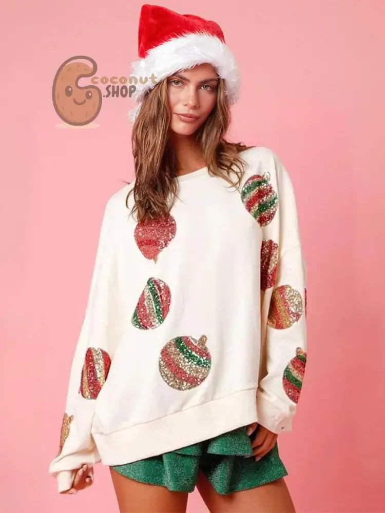 Pink Sequin Christmas Ornament Sweatshirt