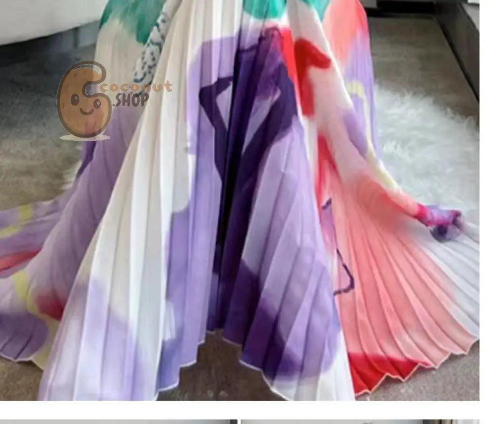 Pleated Skirt With Lining Printed Set Dress Women Sets