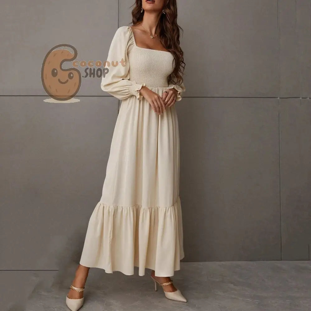 Pullover Square Neck Long Sleeve Ruffles Dress