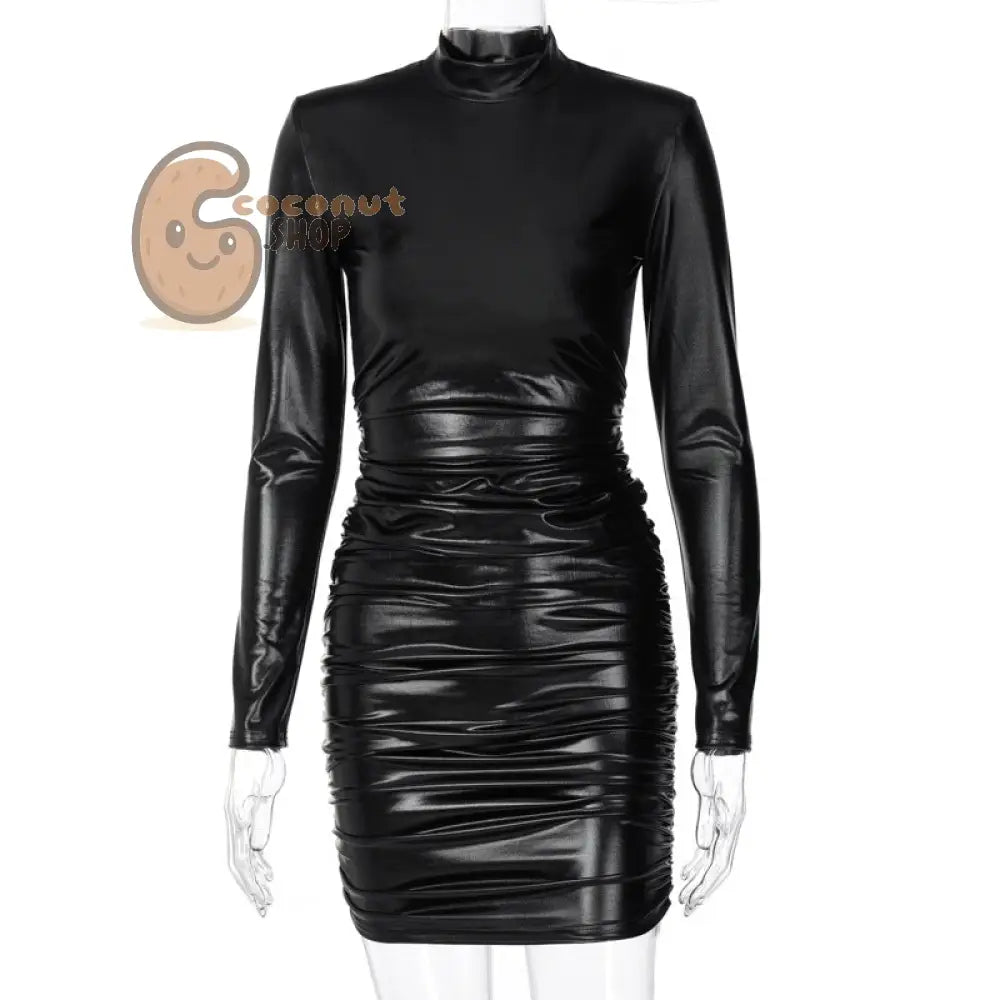 Pure Color New Fashion Sexy Slim Slimming Ruffled Long Sleeve Dress Knitted Bag Hip Skirt Right Angle Shoulder Dress