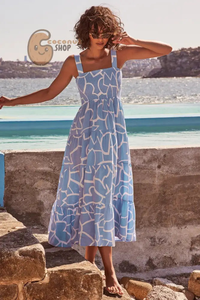 Radiate Summer Charm: Explore our Collection of Cute Printed Summer Dresses - Sky Blue / S