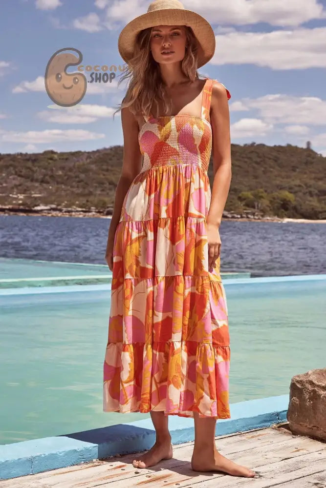 Radiate Summer Charm: Explore our Collection of Cute Printed Summer Dresses - Orange Leaves / S