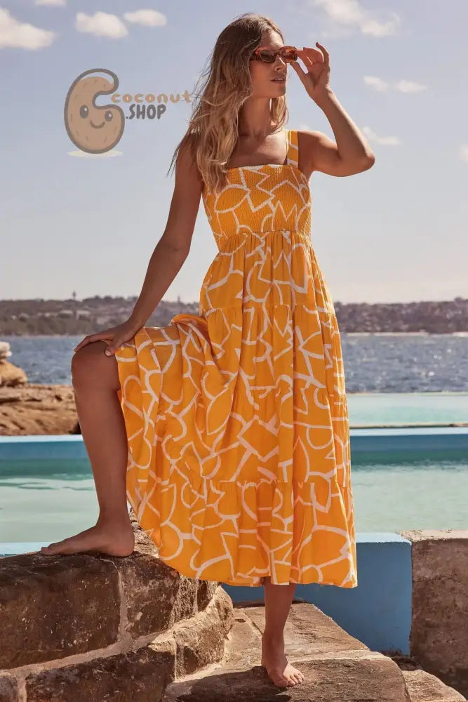 Radiate Summer Charm: Explore our Collection of Cute Printed Summer Dresses - Orange Color / S