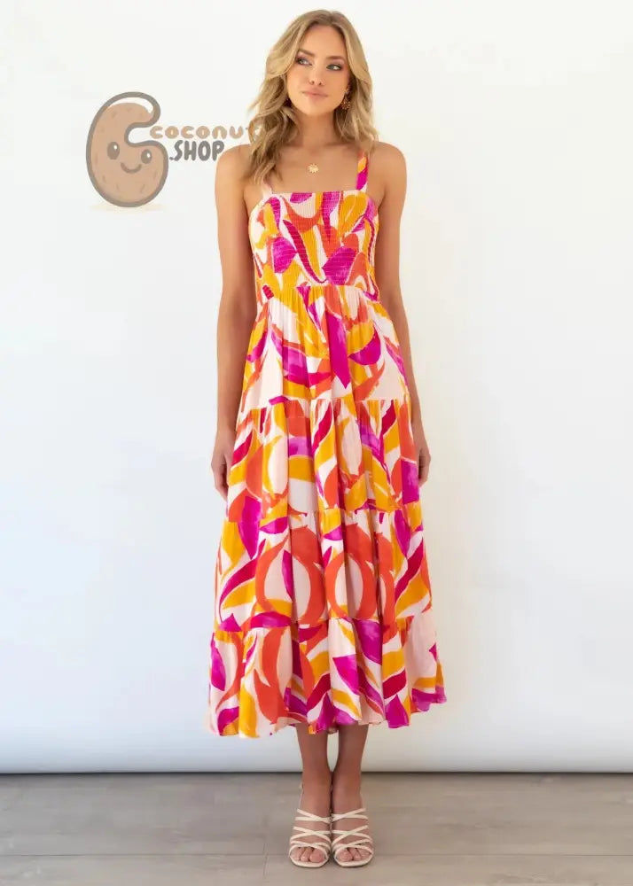 Radiate Summer Charm: Explore our Collection of Cute Printed Summer Dresses - Rose Red Printing / S