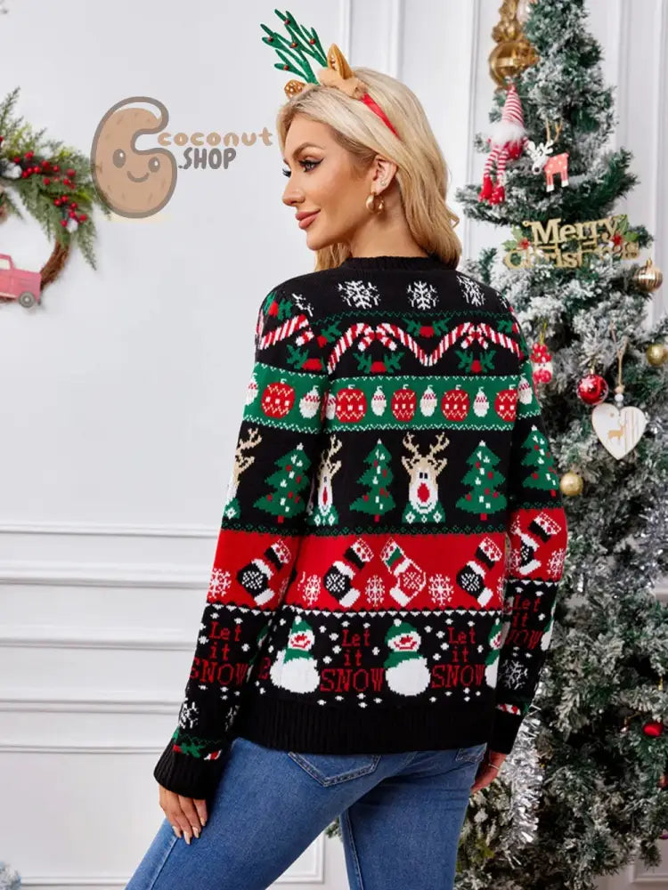Reindeer &amp; Snowman Christmas Cardigan Sweater