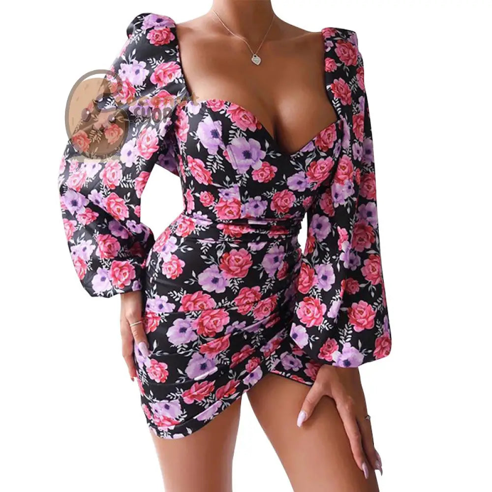 Rock This Sexy Square Neck Short Skirt Dress Women