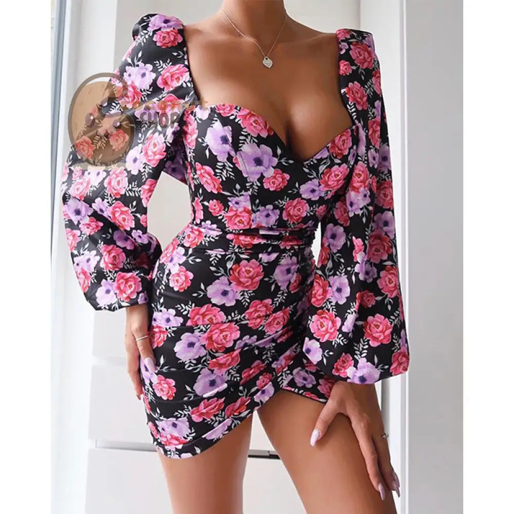 Rock This Sexy Square Neck Short Skirt Dress Women