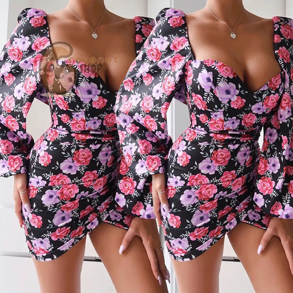 Rock This Sexy Square Neck Short Skirt Dress Women