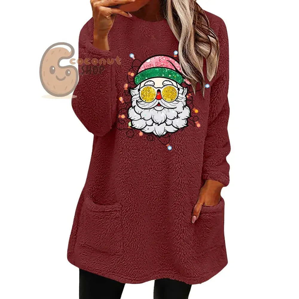 Santa Shades Double-Sided Velvet Pocket Sweatshirt