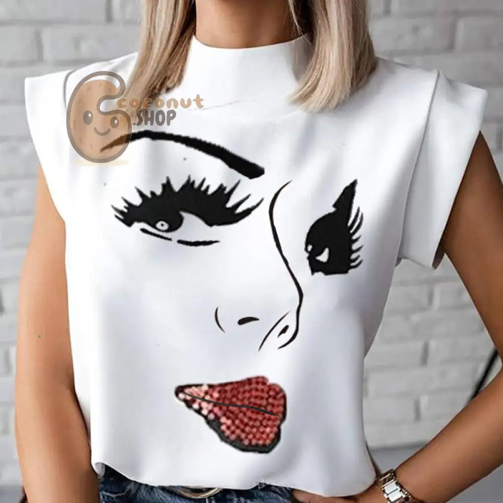 Sassy Chic: Women’s Elegant Lips Print Blouse - Stand Out in Playful Sophistication