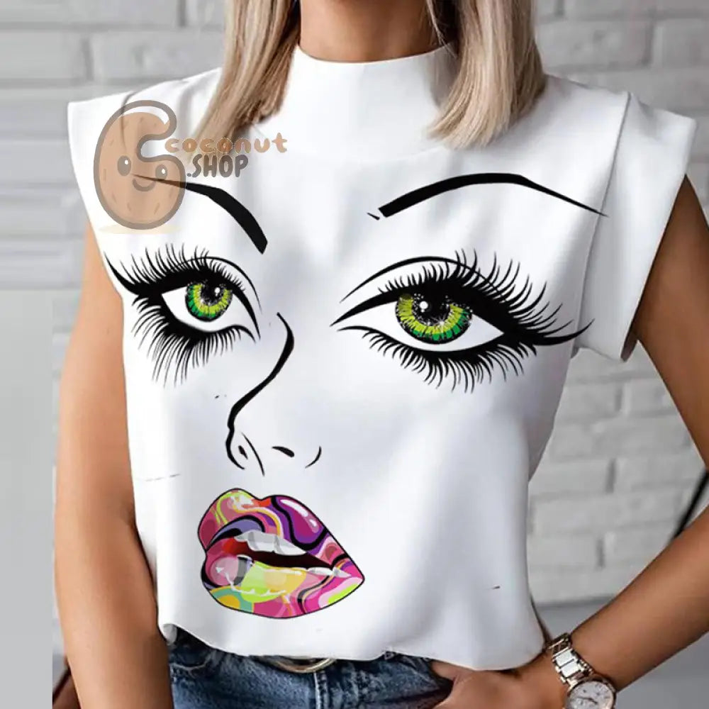 Sassy Chic: Women’s Elegant Lips Print Blouse - Stand Out in Playful Sophistication - 01 Lips Print / S