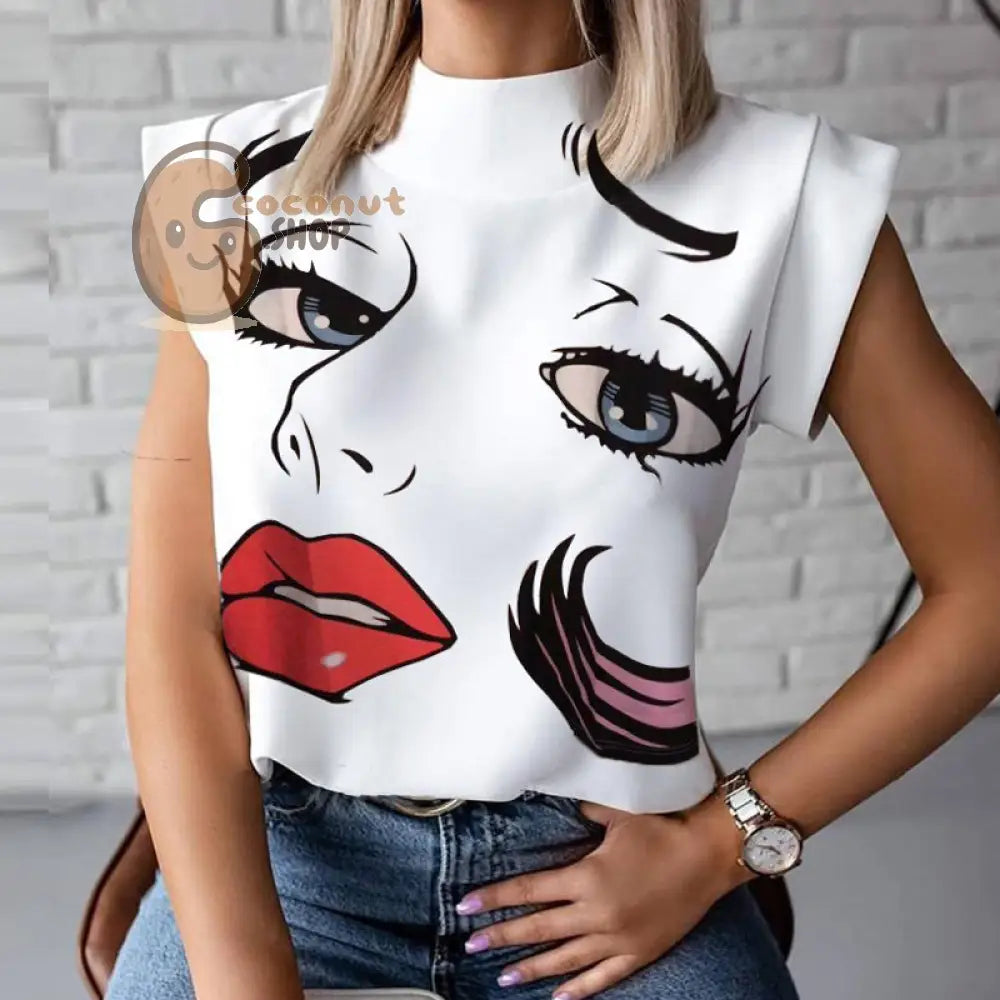 Sassy Chic: Women’s Elegant Lips Print Blouse - Stand Out in Playful Sophistication - 02 Lips Print / S