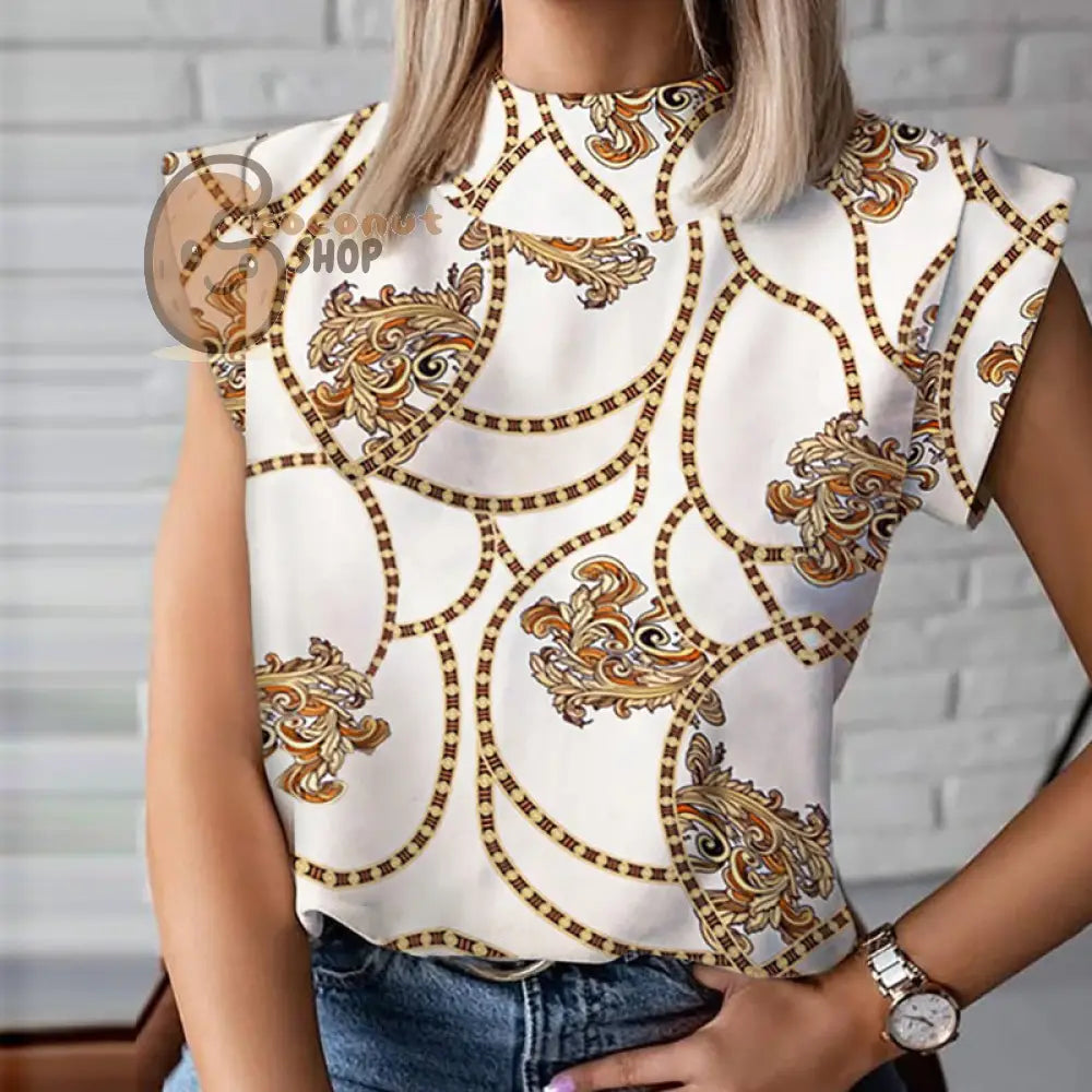 Sassy Chic: Women’s Elegant Lips Print Blouse - Stand Out in Playful Sophistication - Chain Print / S