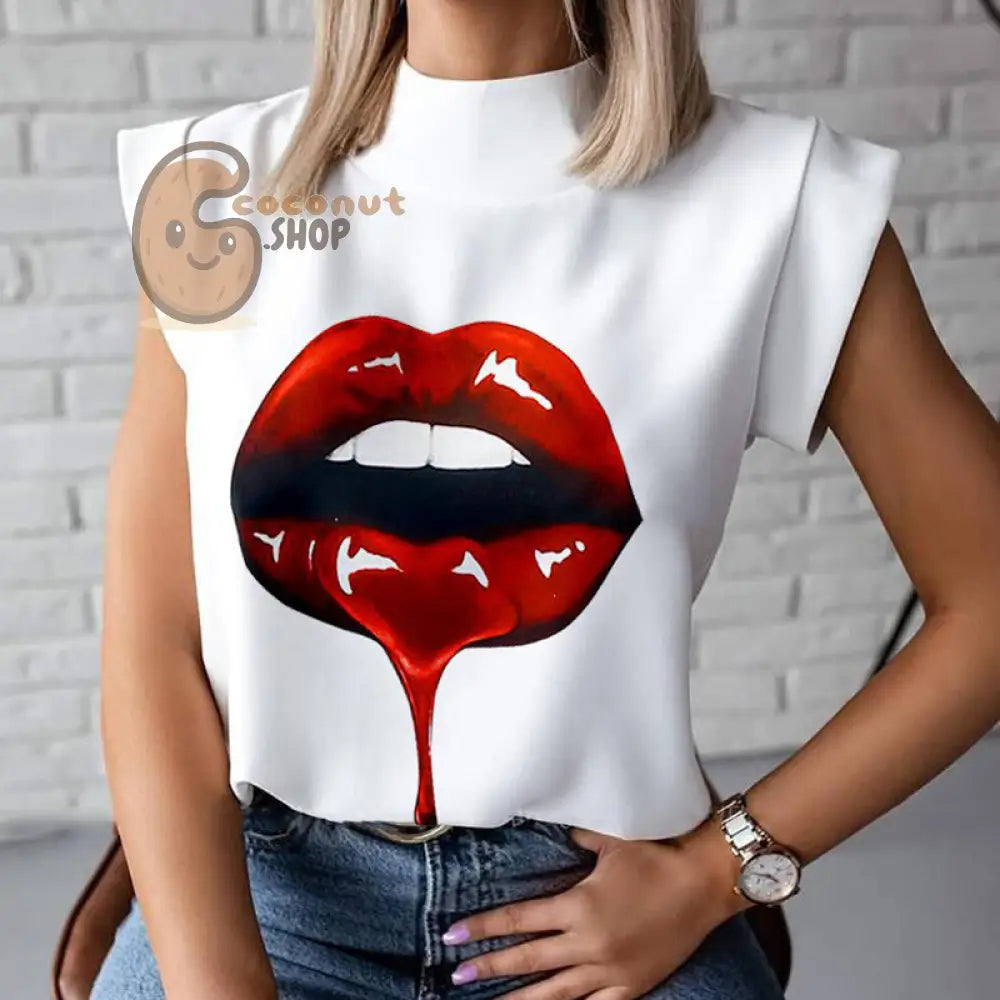 Sassy Chic: Women’s Elegant Lips Print Blouse - Stand Out in Playful Sophistication - 03 Lips Print / S