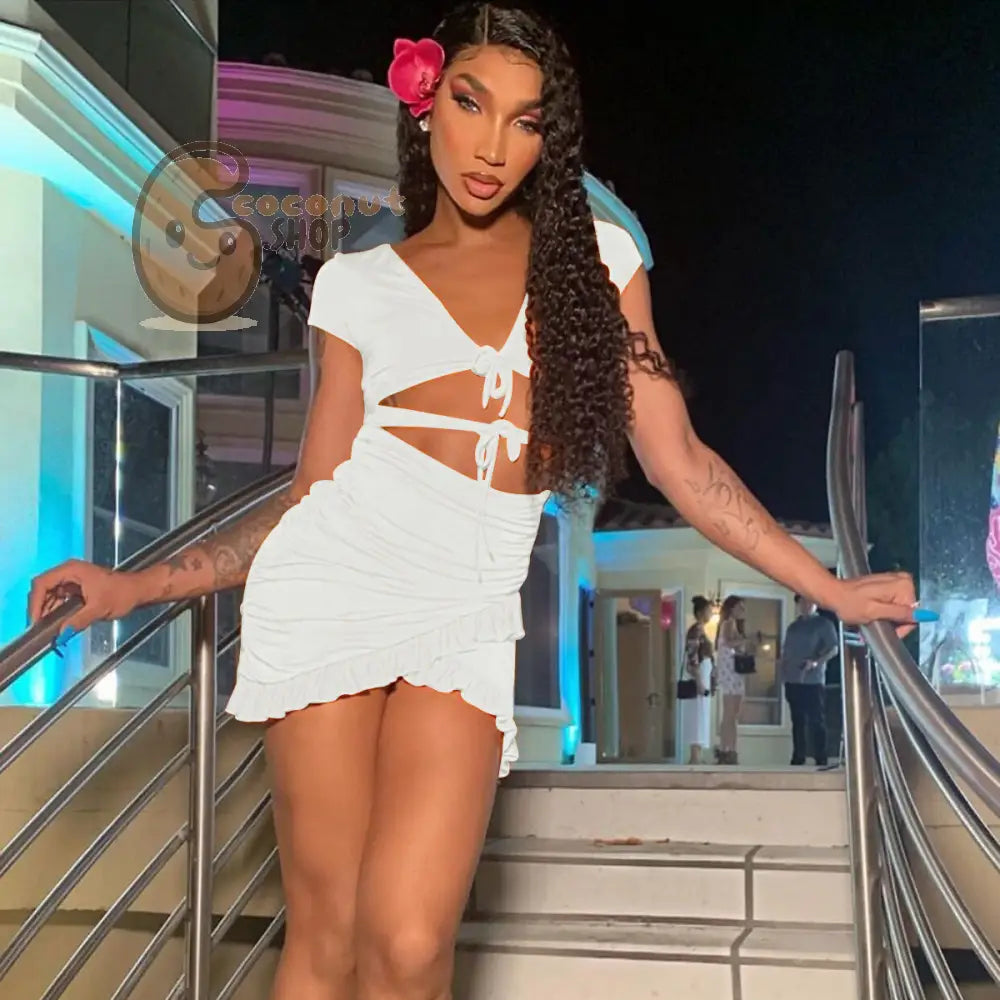 Seductive Sophistication: Embrace the Women’s Deep V-Neck Hollow Ruffled Hip Sexy Dress with Alluring Waist Cutout!